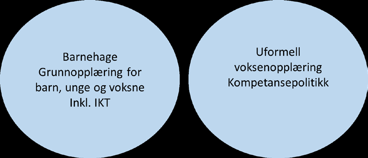 inkludert IKT-oppgaver, mens den andre virksomheten har ansvar for all opplæring for voksne og kompetansepolitikken.