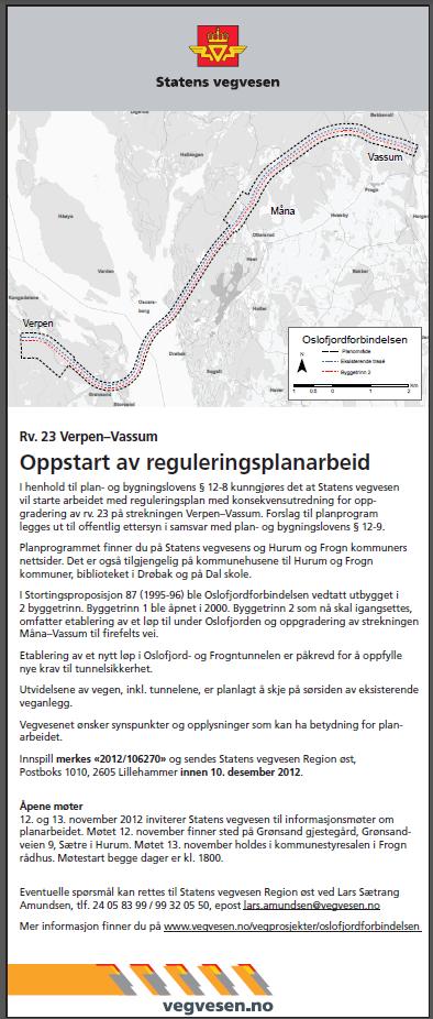 Varsel om oppstart Første steg ved alle reguleringsplaner.