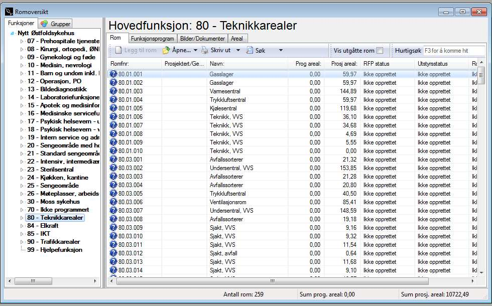 Tekniske rom i nytt østfoldsykehus,