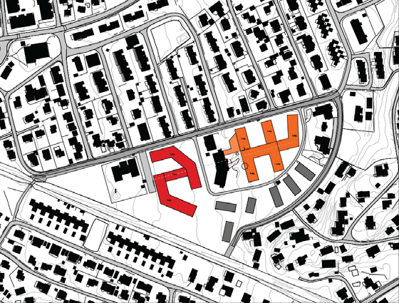 4.trinn Siste byggetrinn for nytt sykehjem. 6.4 Parkering Parkering for å serve barnehager og gjesteparkering foreslås lagt ved hver av barnehagene.