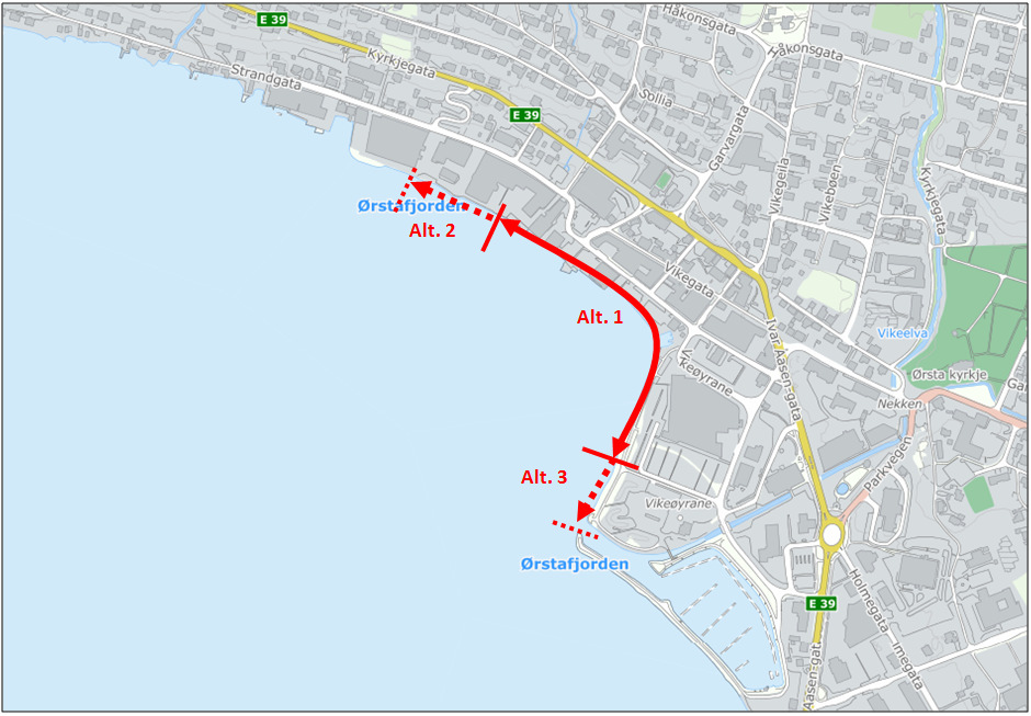 som kan gjerast for å bygge. Det må gjerast ei kostnad/nytte-vurdering, og kommunen ønskjer framlegg til grense for byggeføremål mot sjøen basert på resultatet av grunnundersøkingane.