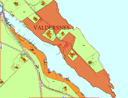 Utsnitt frå kommuneplan - eigedomen gbnr 102/2 markert Dispensasjon Det er søkt om dispensasjon frå arealføremål LNF,