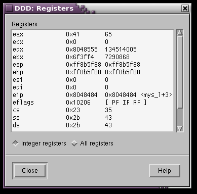 Programmet ddd Sjekke registrene I