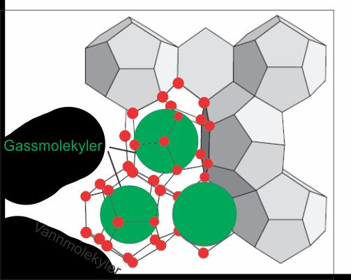 1. Innledning 1.5 Gasshydrater Gasshydrater dannes i områder med høyt trykk og lave temperaturer, og de oppstår bare om det er høy nok konsentrasjon av gass og vann i sedimentene (Hester et al.