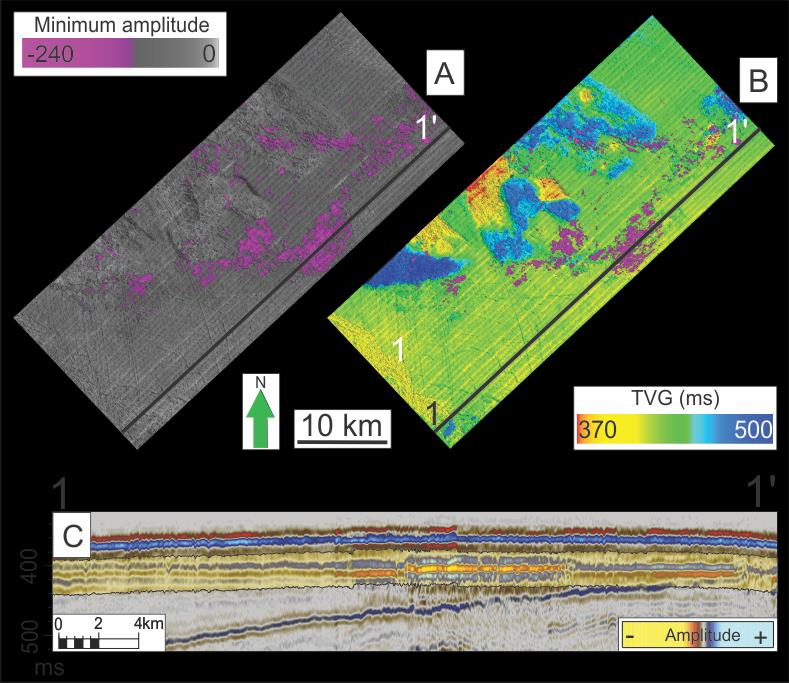 3. Resultater 3.5 Seismiske refleksjonssegment med anomalt høye amplituder I 3D datasett ST0828 er det observert refleksjons-segment i den glasiale lagpakken med anomalt høye amplituder.