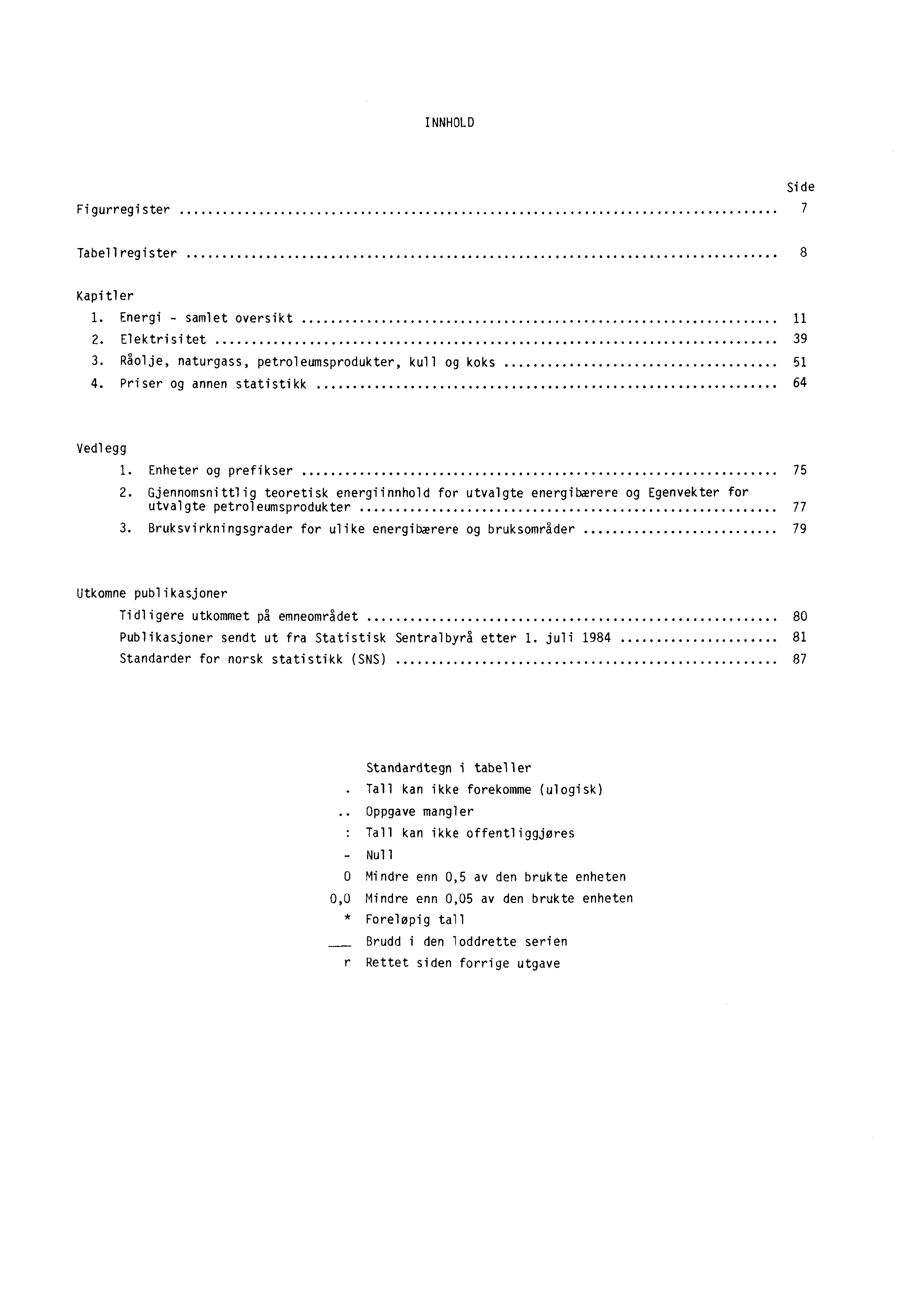 INNHOLD Figurregister 7 Side Tabellregister 8 Kapitler 1. Energi - samlet oversikt 11 2. Elektrisitet 39 3. Råolje, naturgass, petroleumsprodukter, kull og koks 51 4.