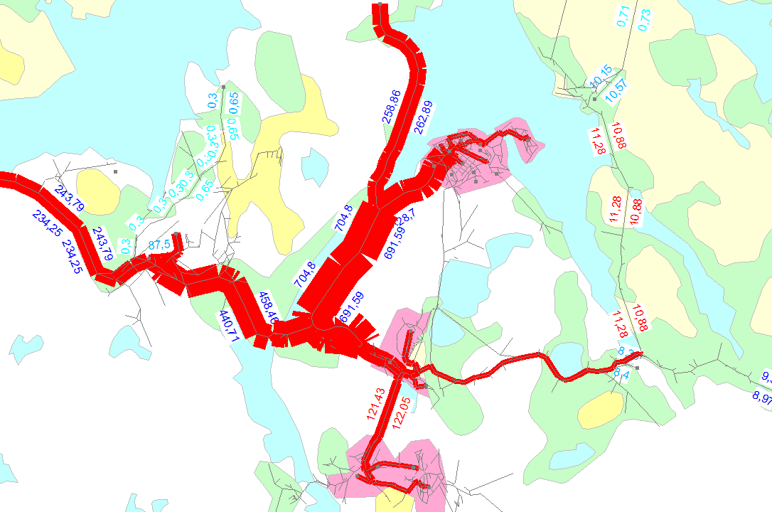 Figur 14: Kartet viser for konsept Leirpollen, alternativ A, hvor trafikken som