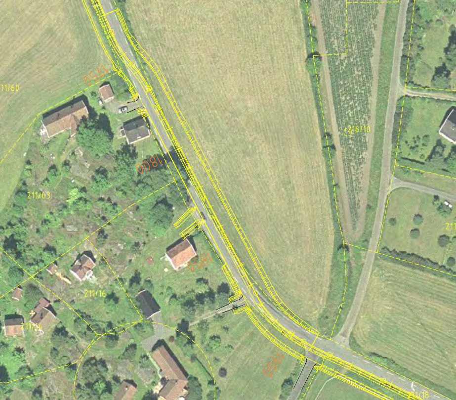 Figur 5.2.2 Geometri planforslag: Fv. 201 profil 1750-1900 Våningshuset på gnr/bnr 211/63 ligger tett ved vegen (ca. profil 1780).