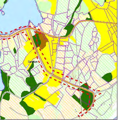 Figur 6.6.2: Markslagskart som viser ulike typer landbruksjord i planområdet. Konsekvenser og avbøtende tiltak Det er utført en overlay analyse hvor vegens geometri (d.v.s. arealet mellom fyllingsfot eller skjæringstopp på ene siden til fyllingsfot/skjæringstopp på andre siden) er klipt mot digitalt markslagskart.