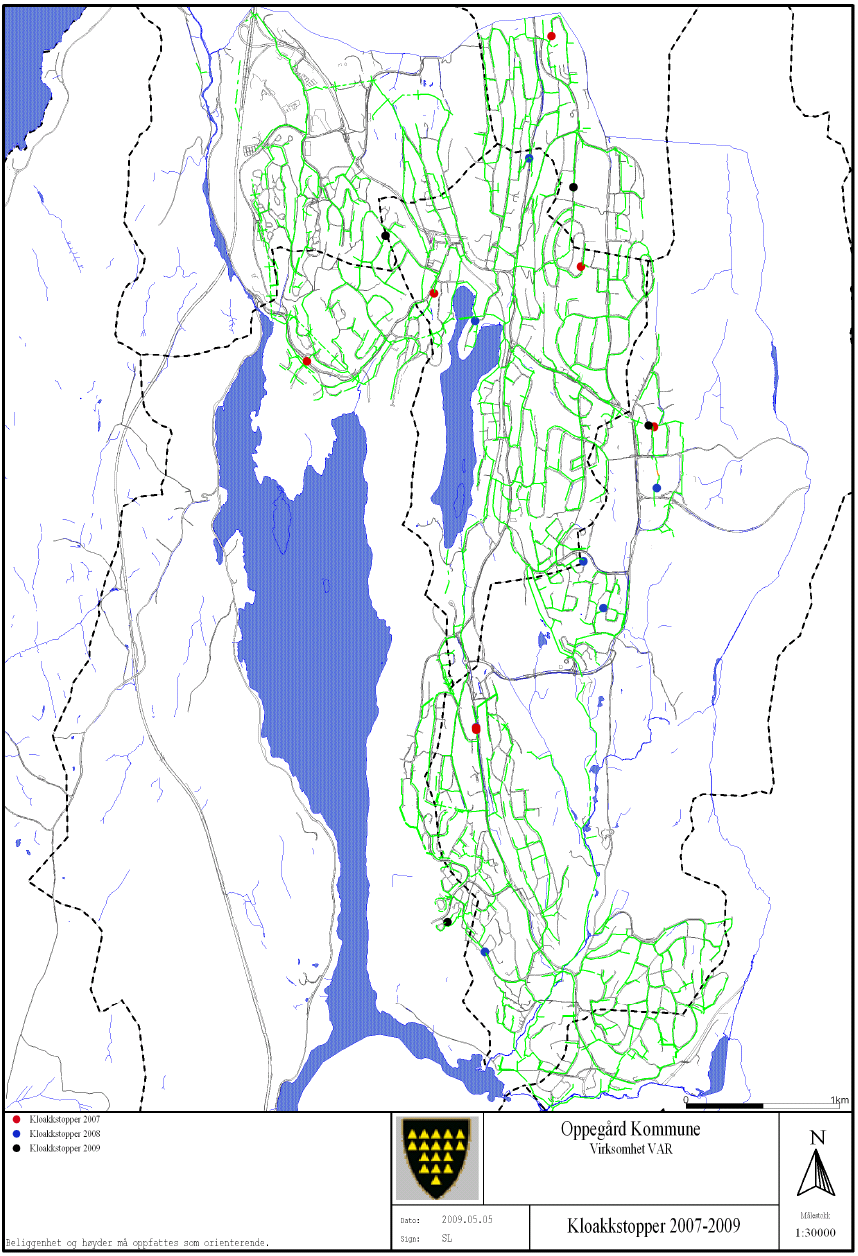 Figur 6.3.5.1: Registrerte tilstoppinger på spillvannsnettet for perioden 2007-1.