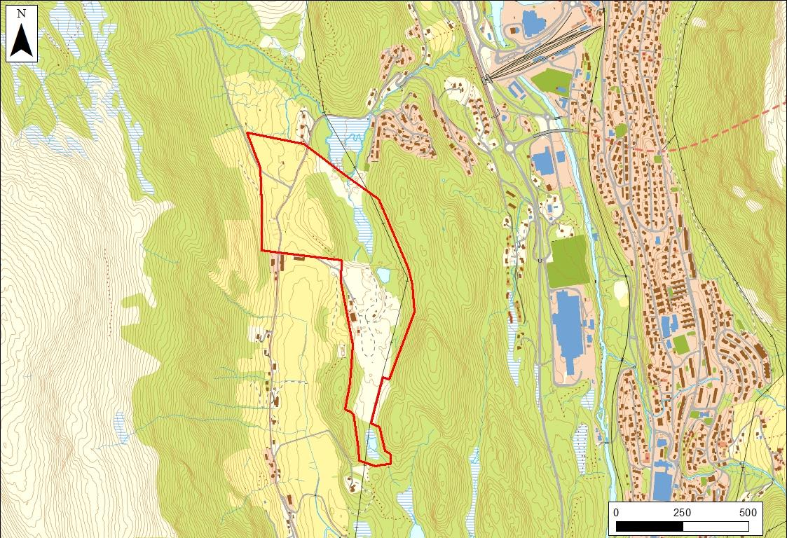 Området består av dyrka mark, skog og myr.