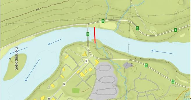 ISLAST TANA BRU PAGE: 6 of 22 Figur 3. Vannstand ved akse 3 (fra tegn K600). Det er videre sannsynlig at tårnet må stå en isgang uten last fra resten av brua.