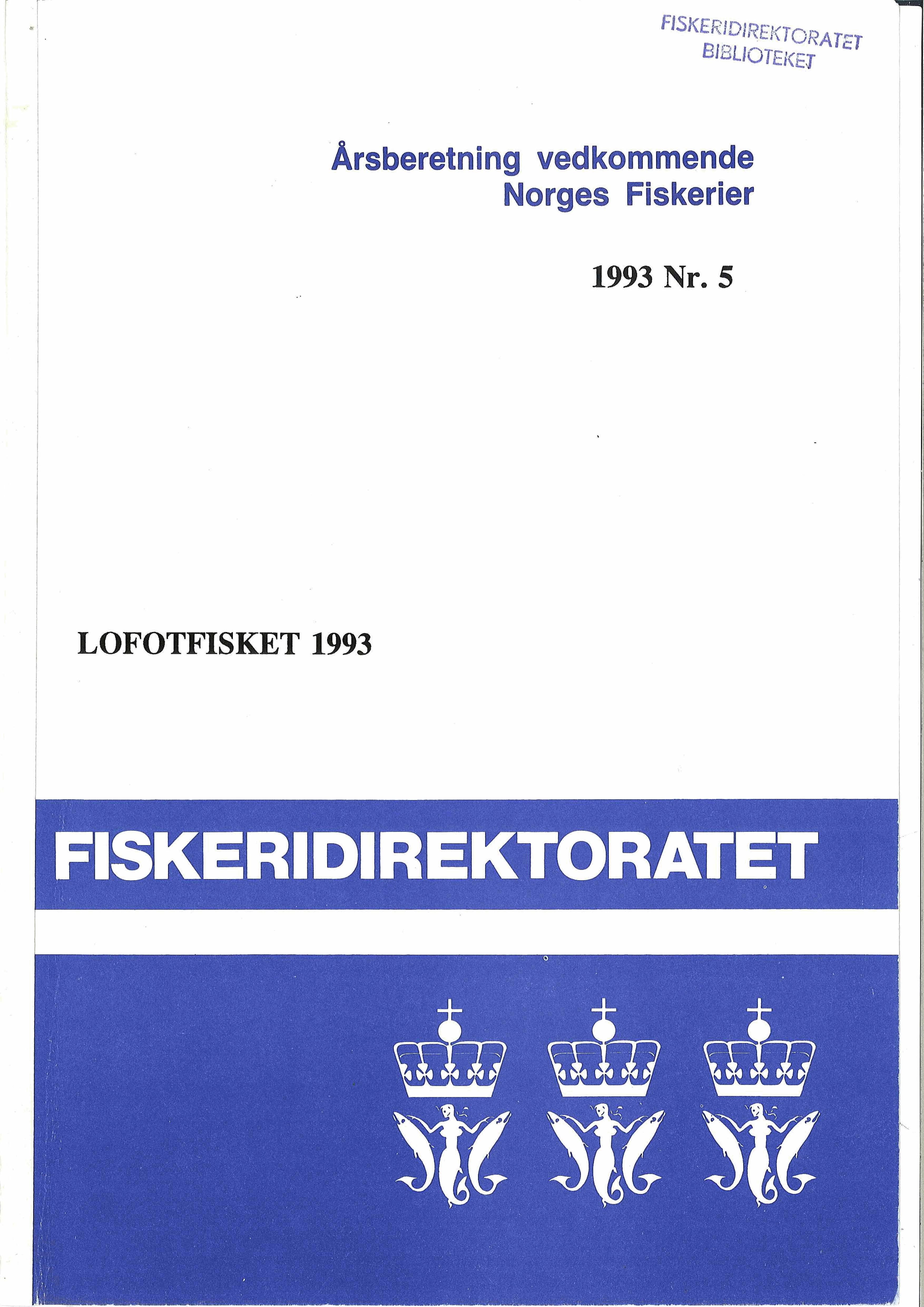 Årsberetning vedkommende Norges Fiskerier 1993 Nr.