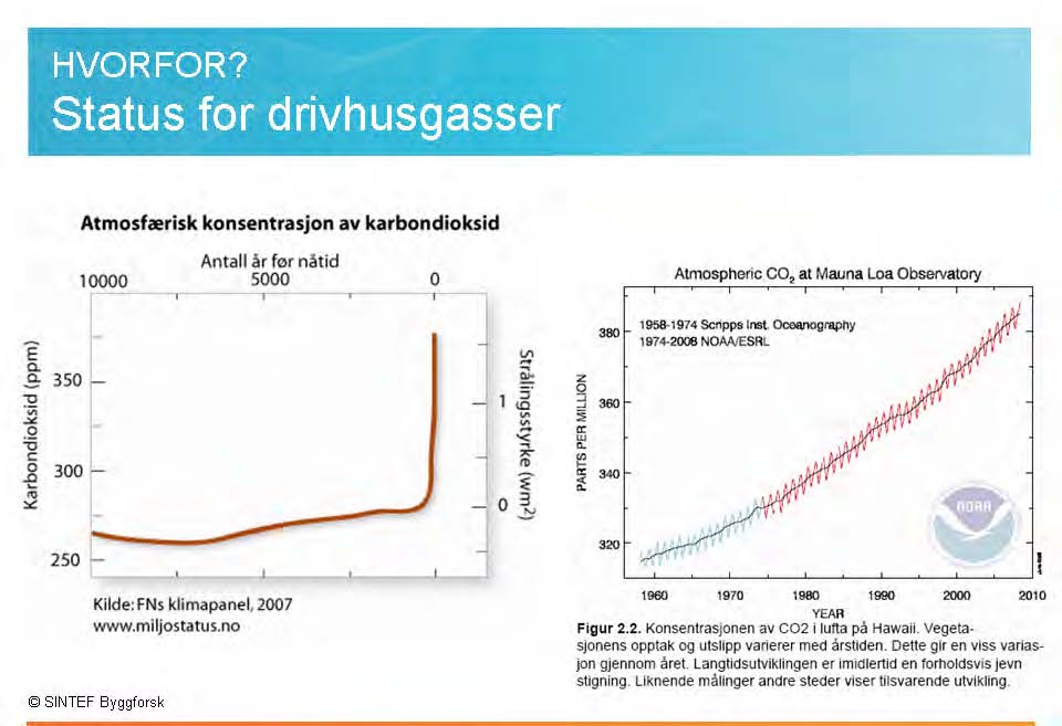 Man er enige om at andelen drivhusgasser i atmosfæren har økt med ca. 50 % de siste hundre årene.