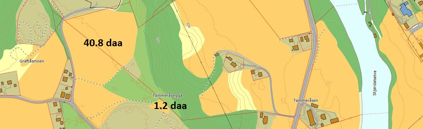 8 6.4 Landbruk Det er tre jordbruksarealer på 37.5, 40.8 og 1.