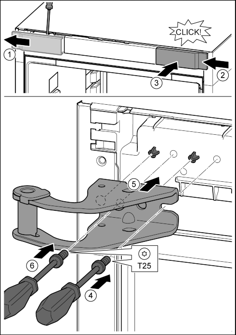 Oppstart u Skru ut skruene med skrutrekker T25, og ta av lagerbukken. Fig. 16 (2) Fig. 15 u Løsne dekselet med en skrutrekker og ta det sidelengs av. Fig. 15 (1) u Monter dekselet fra høyre, dreid 180, på den andre siden.