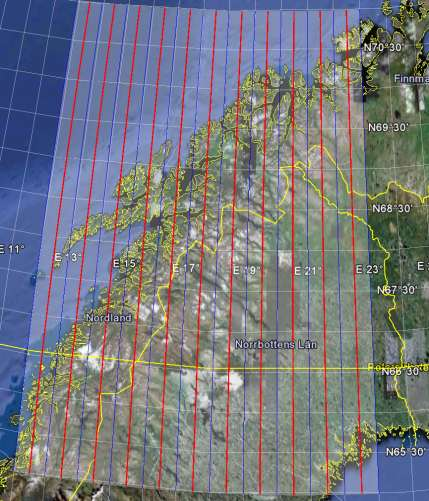 Nordland UTM sone 33, NTM sone 12-22 35 33 161 384 639 32-352 -266 12-389 -304 13 14 NTM soner 15 16 17 18 19 20 21 222 Bildet over viser UTMsoneinndeling -394-394 UTM 33 UTM sonen dekker et stort