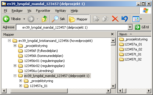 Kataloger som skal opprettes under delprosjektets katalog Det opprettes egne kataloger for hver gjennomføringsfase under delprosjektets mappe.