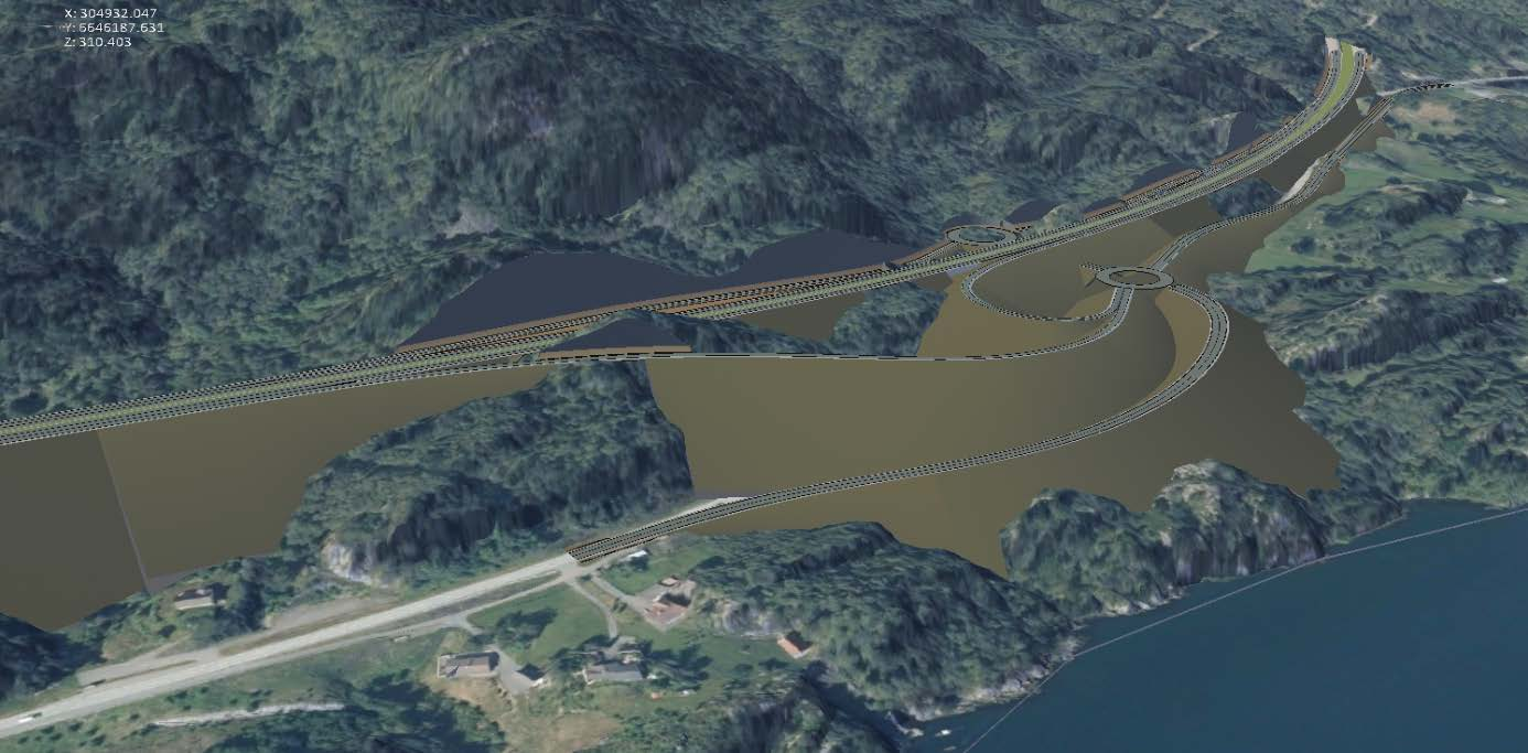 65 Figur 8-2 Mehammarkrysset og Mehammartunnelen i bakgrunnen oppe til høgre. 3D-illustrasjon utan terrengmessige justeringar.