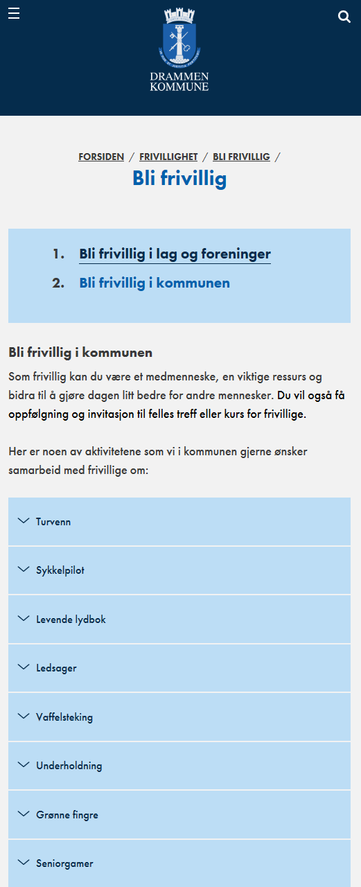 Oversikt over eksempler på hva du kan gjøre som frivillig https://www.drammen.kommune.