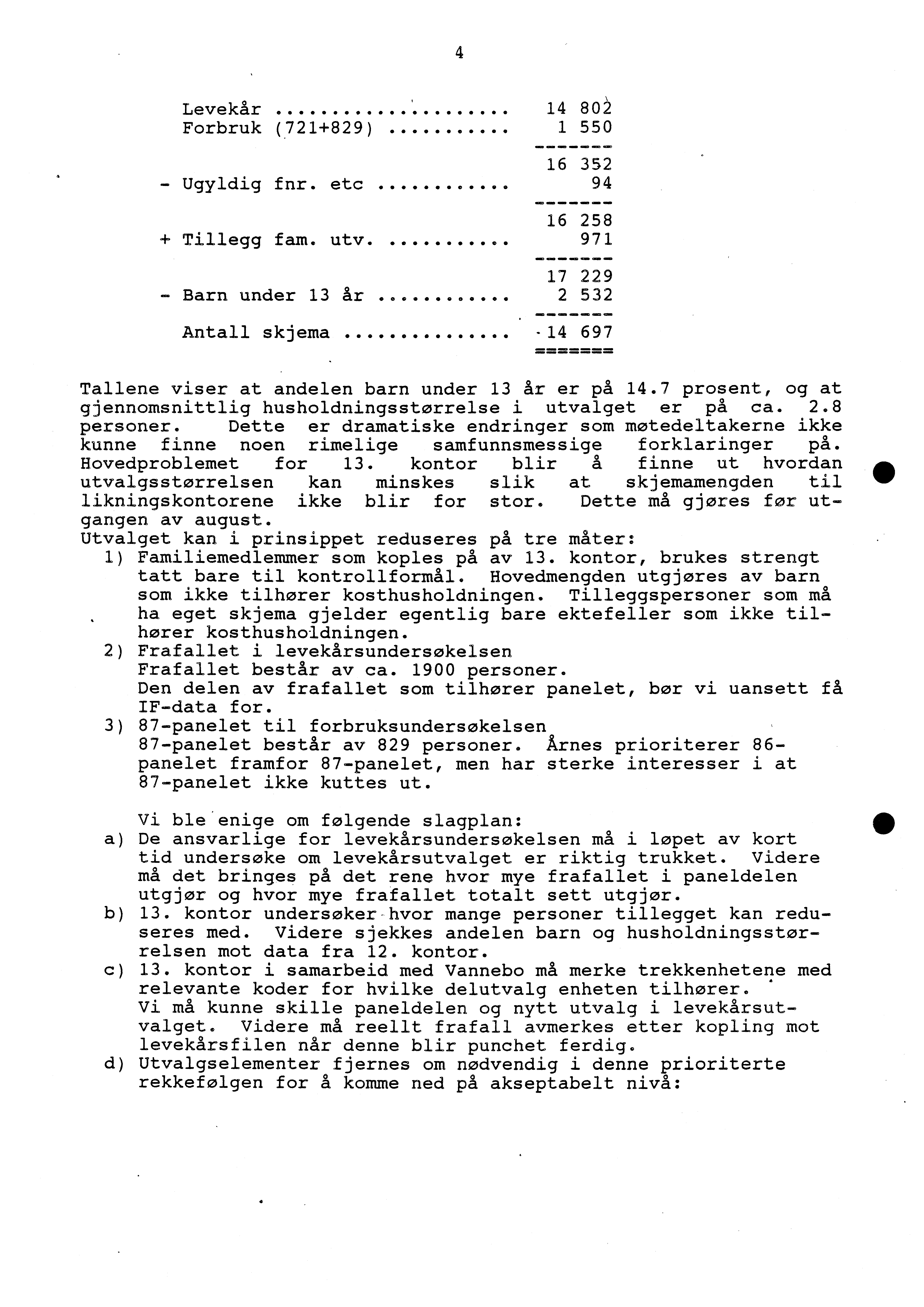 4 L evekår Forbruk (721+829)... - Ugyldig fnr. etc + Tillegg fam. uty. 0 - Barn under 13 år... Antall skjema.