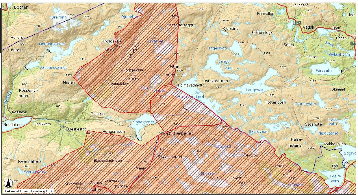 Plangrunnlag Utbyggingsplanane råkar to verneområde. Det eine er Holmevassåno biotopvernområde som har som føremål å sikre viktige trekkvegar for villrein.