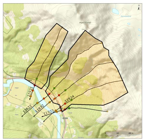 Forbedre faresonekartlegging Relative alpha-beta relation Bakgrunn/metode: α/β-modellen statistisk/topografisk modell for skredutløp basert på registrering av det mest ekstreme skredet i ca 200 ulike