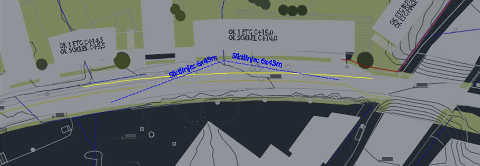 Hastighetsbegrensning er et viktig tiltak for å forbedre trafikksikkerheten i området. 6.2 Sikt Figur 6-1 viser en prinsippskisse for siktlinje ved utkjøring fra parkeringsanlegg.