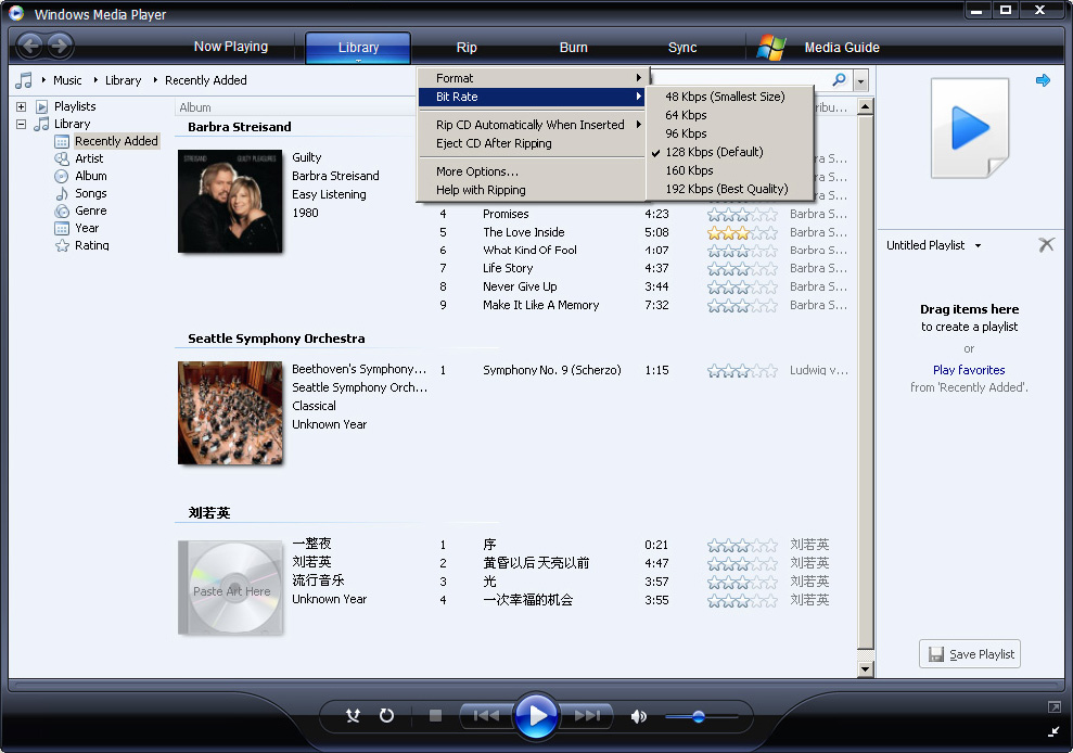 4.2.3 Rippe sanger fra en CD Hvis du vil overføre musikk fra en CD til spilleren, må du først opprette en digital kopi av musikken på datamaskinen. Dette kalles Ripping. 1 Start Windows Media Player.