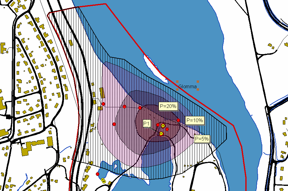 sone 0: nærområde rundt brønnområdet som er gjerdet med låsbar port. Nederst: Beregnet oppholdstid ved bruk av modellverktøy.