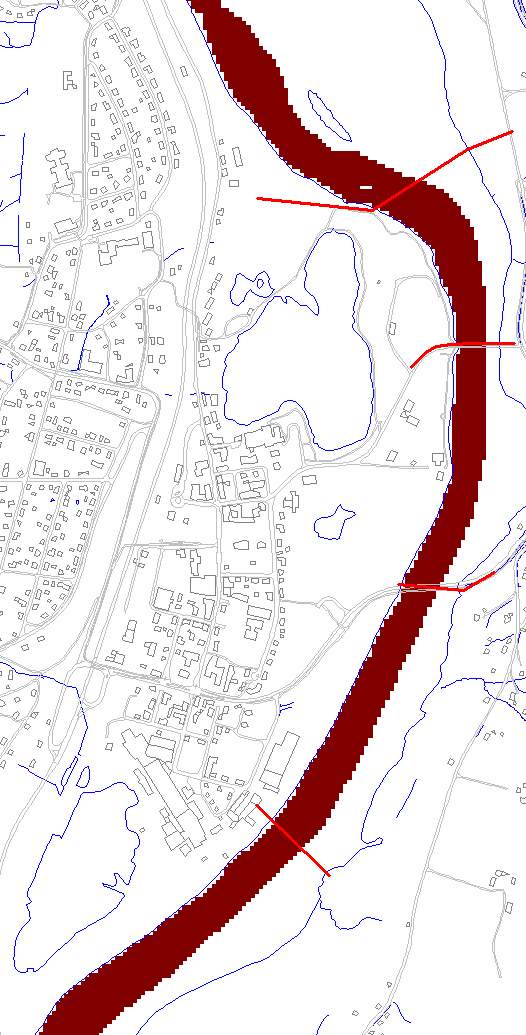 1 2 3 4 5 6 Figur 11. Punktene 2-5 indikerer lokalisering av steder hvor elvevannstand er nivellert (se figur 13 i rapport 2).