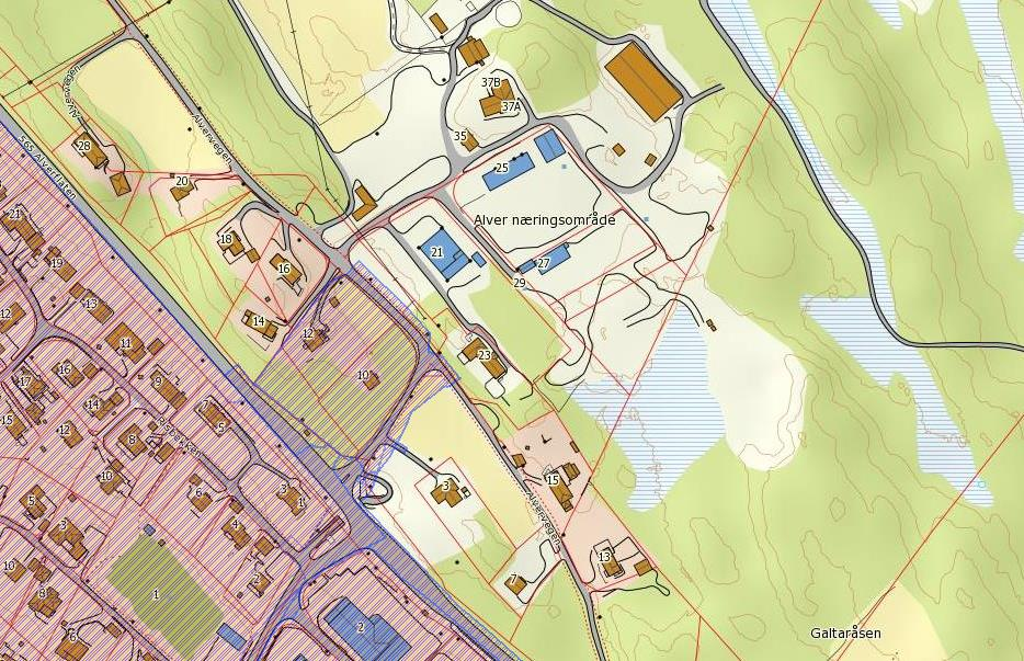 6.3 BRUK/STATUS PÅ TILSTØYTANDE AREAL 6.3.1 Eksisterande bruk og status på tilstøytande areal: Arealet i søraust er i dag LNF-område beståande av skog og myr, men er i kommunedelplan for Knarvik og