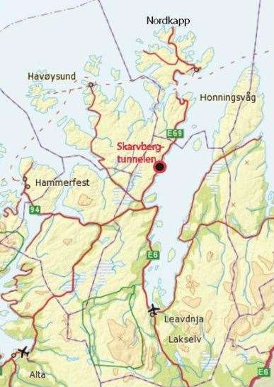 Skredsikring hovedprioritering (lav/basisramme) E69 Ny Skarvbergtunnel (Porsanger) 870 mill.