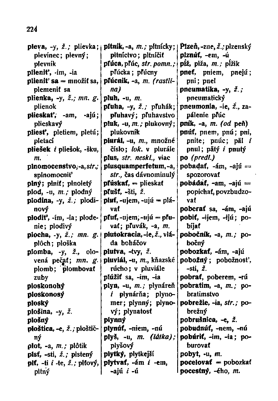 224 pleva, -y, ž.; plievka; plevínec; plevný; plevník plieniť, -im, -ia plieniť sa = množiť sa, plemenit sa plienka, -y, ž.; mn. g.