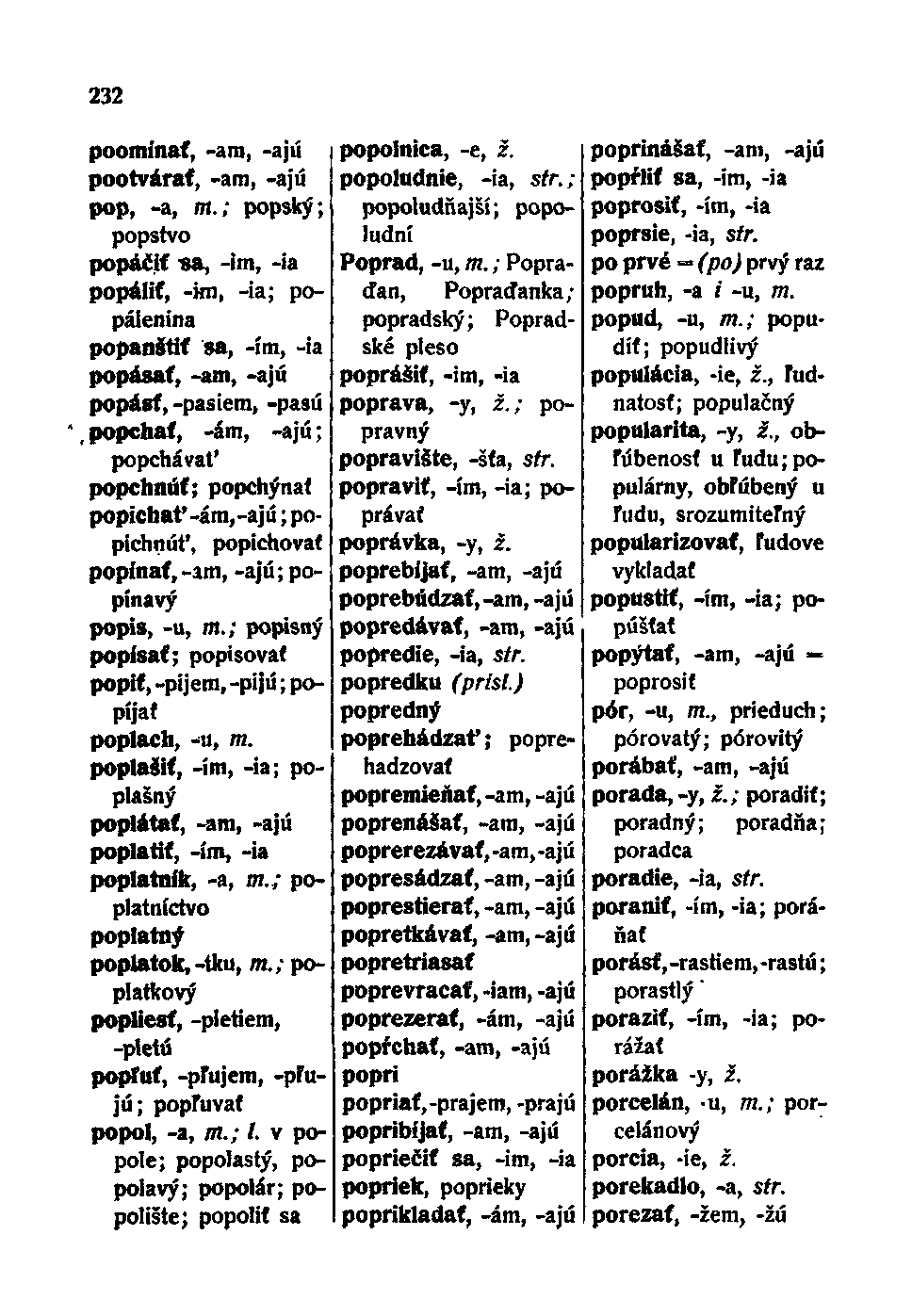 232 poominať, -am, -ajú pootvárať, -am, -ajú pop, -a, m.