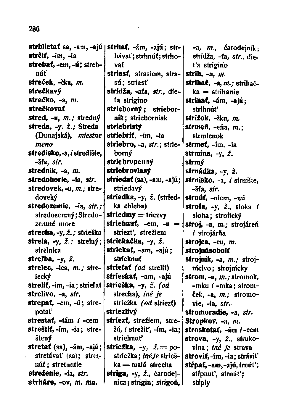 286 strblietať sa, -am, -ajú strčiť, -ím, -ia strebaf, -em, -ú; strebnúť streček, -čka, TTí. strečkavý strečko, -a, m. strečkovať stred, -u, m.; stredný streda, -y. ž.