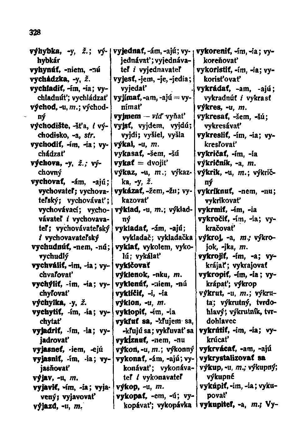 328 výhybka, -y, ž.; výhybkár vyhynúť, -niem, -nú vychádzka, -y, ž. vychladit, -ím, -ia; vychladnúť; vychládzať východ, -u, m.; východný východište, -šťa, / východisko, -a, str.