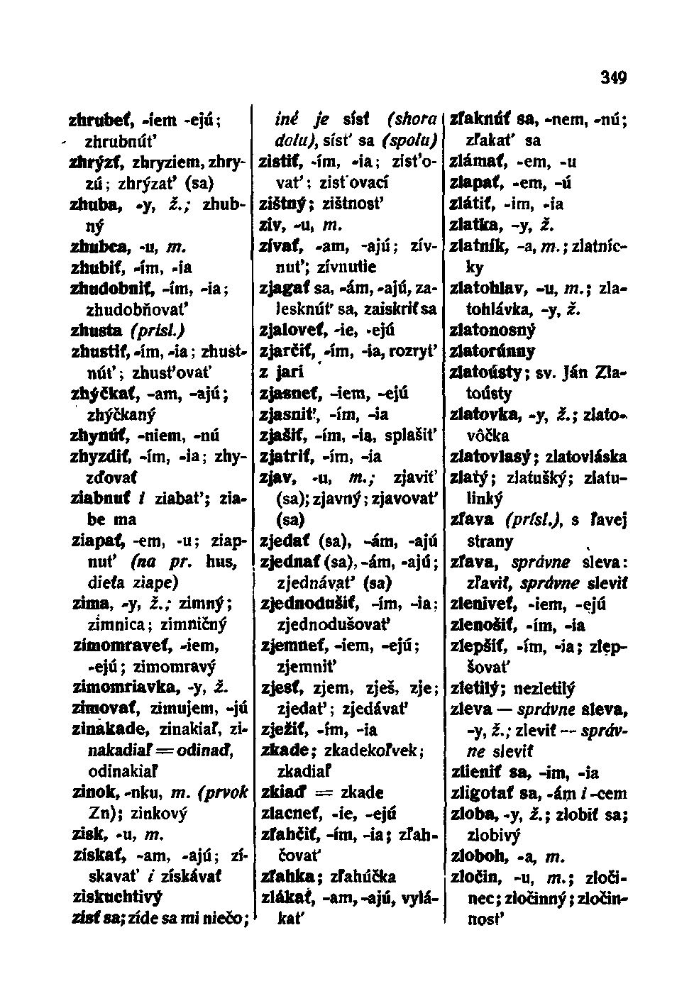 zhrubět, -iem -ejú; - zhrubnut' zhrýzť, zbryziem, zhryzú; zhrýzať (sa) zhuba, -y, i.; zhubný zhubca, -u, m. zhubit, -ím, -ia zhudobniť, -ím, -ia; zhudobňovať zhusta (prisl.