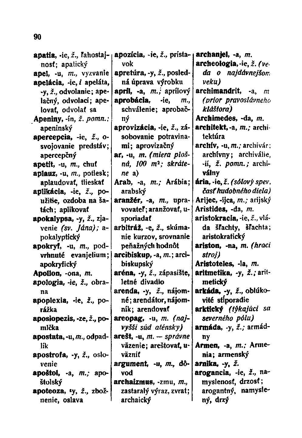 90 apatia, -ie, i., ľahostajnosť; apatický apel, -u, m., vyzvanie apelácia, -ie, i apeláta, -y, ž., odvolanie; apelačný, odvolací; apelovať, odvolať sa Apeniny, -ín, ž. pomn.