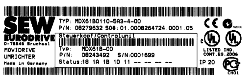 byggstørrelse 0. 90 1799727243 3.1.4 Eksempel: Merkeplate for komplett enhet byggstørrelse 1-7 Merkeplate for komplett enhet er på MDX61B.