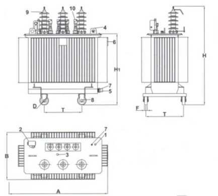 Transformatoare de distribuție în ulei Catalog 2008 2009 Transformatoare de distribuție în ulei 20/0...10/0...6/0.kV 25 3150 kva Accesorii standard: 1. Supapă de umplere 2.