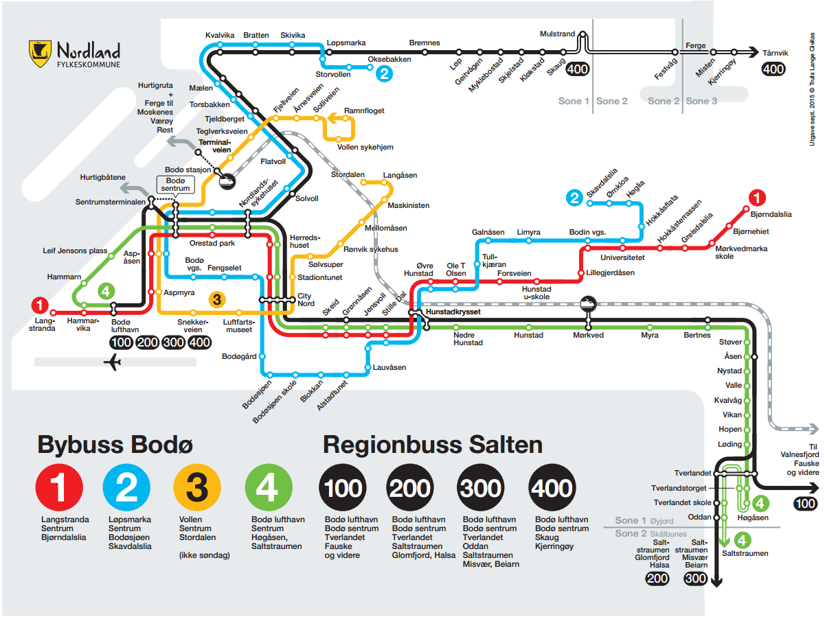 RTP Nordland 2018-2029 «fra kyst til marked» Strategisk del Figur 8-6: Linjekart Bybuss Bodø og Regionbuss Salten For tiden pågår det et arbeid med kollektivplaner i Mo i Rana og i Narvik.
