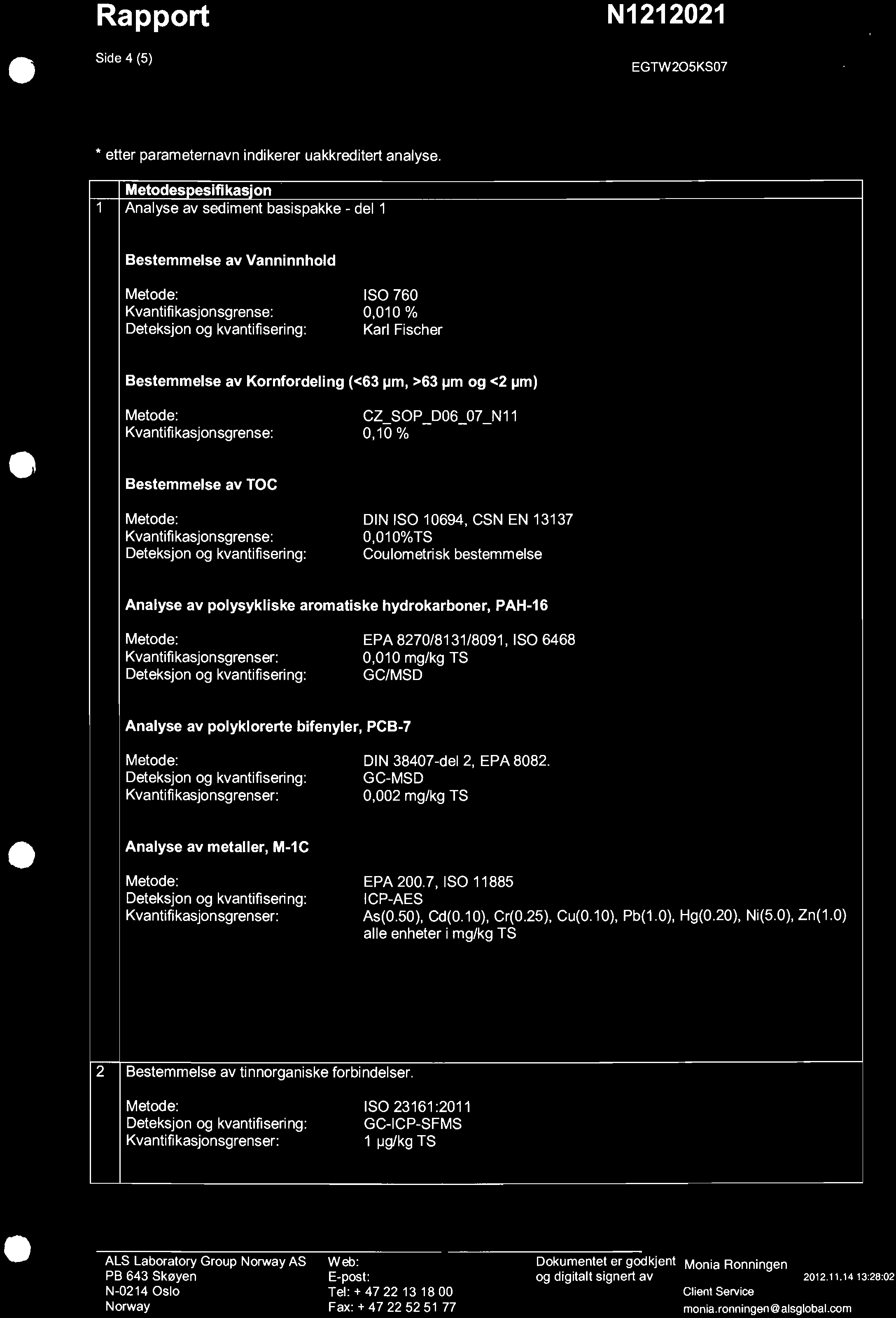 Rapport Side 4 (5) N1212021 EGTW205KS07 AA S * etter parameternavn indikerer uakkreditert analyse.