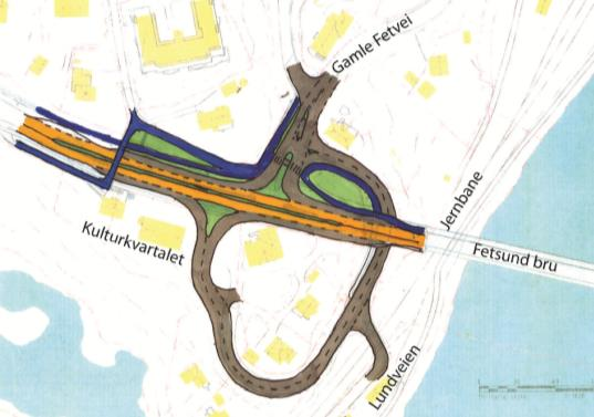 22 østgående mot Fet, må over brua for å snu) Alternativ S6: Kombinasjonsløsning.