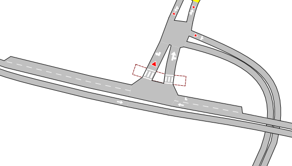 Figur 59: A4 - Detaljer kryss og vendesløyfe, koding i Aimsun 8.6.1 Resultater A4 Dette kapittelet viser resultatene for alternativ A4. Resultatene er vist for 2030 med ny Gardervei.