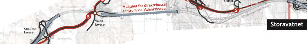 Dette gir mulighet for stopp og betjening av områdene undervegs. En mulighet er da et differensiert busstilbud med noen direktebusser som ikke stopper mellom Straume og Storavatnet.