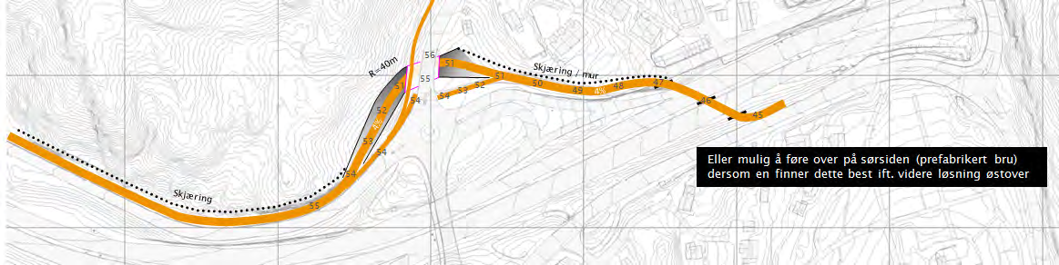 alternativer med påhugg for sykkeltunnel sør for hovedvegen.