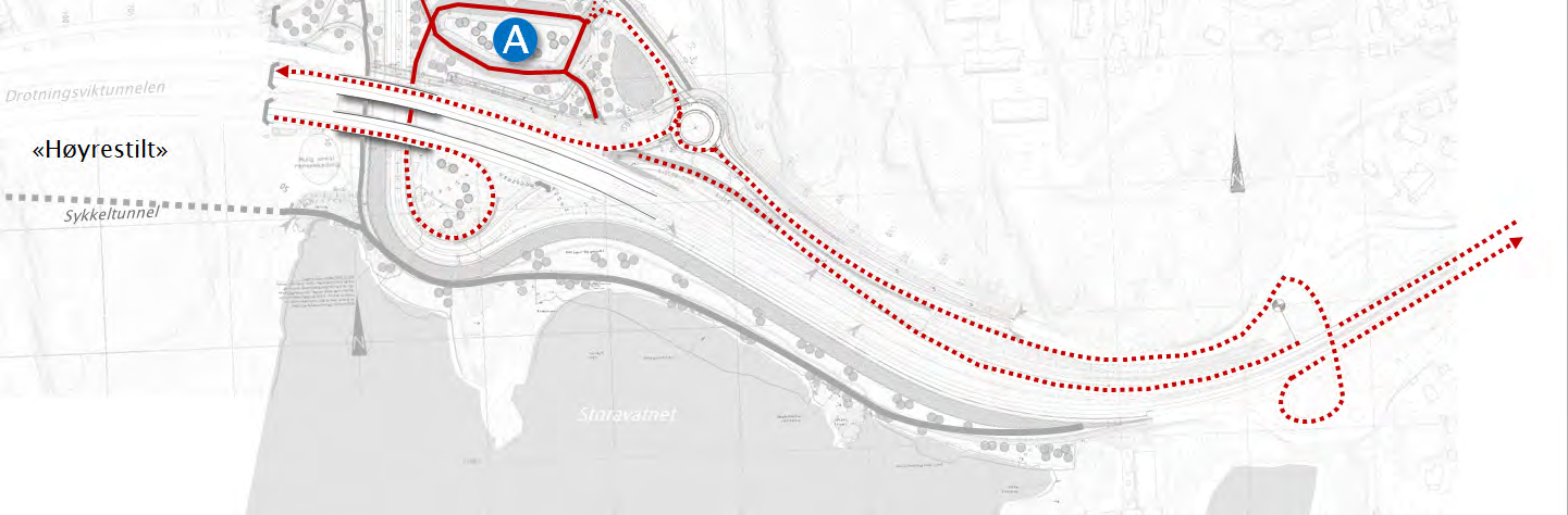 Løsningen forutsetter «Høyrestilt» vest for Storavatnet Busser fra Sotra Terminal A forutsetter kollektivprioritering «Høyrestilt» vest for Storavatnet (kap. 2.2).