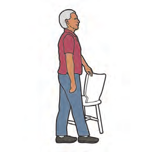 Du kan øke vanskelighetsgraden ved å bruke en lavere stol. Tandemstående 1. 2. 3. 4. 5. Stå rak med siden mot støtten (kjøkkenbenk eller et stabilt møbel).