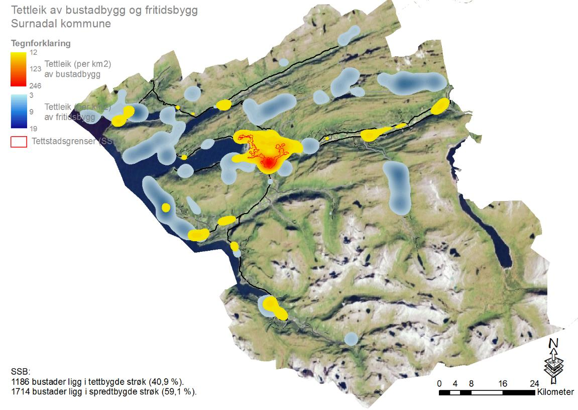 Bustadar og hushald 213 Kommunestatistikk 216 Surnadal kommune Små endringar